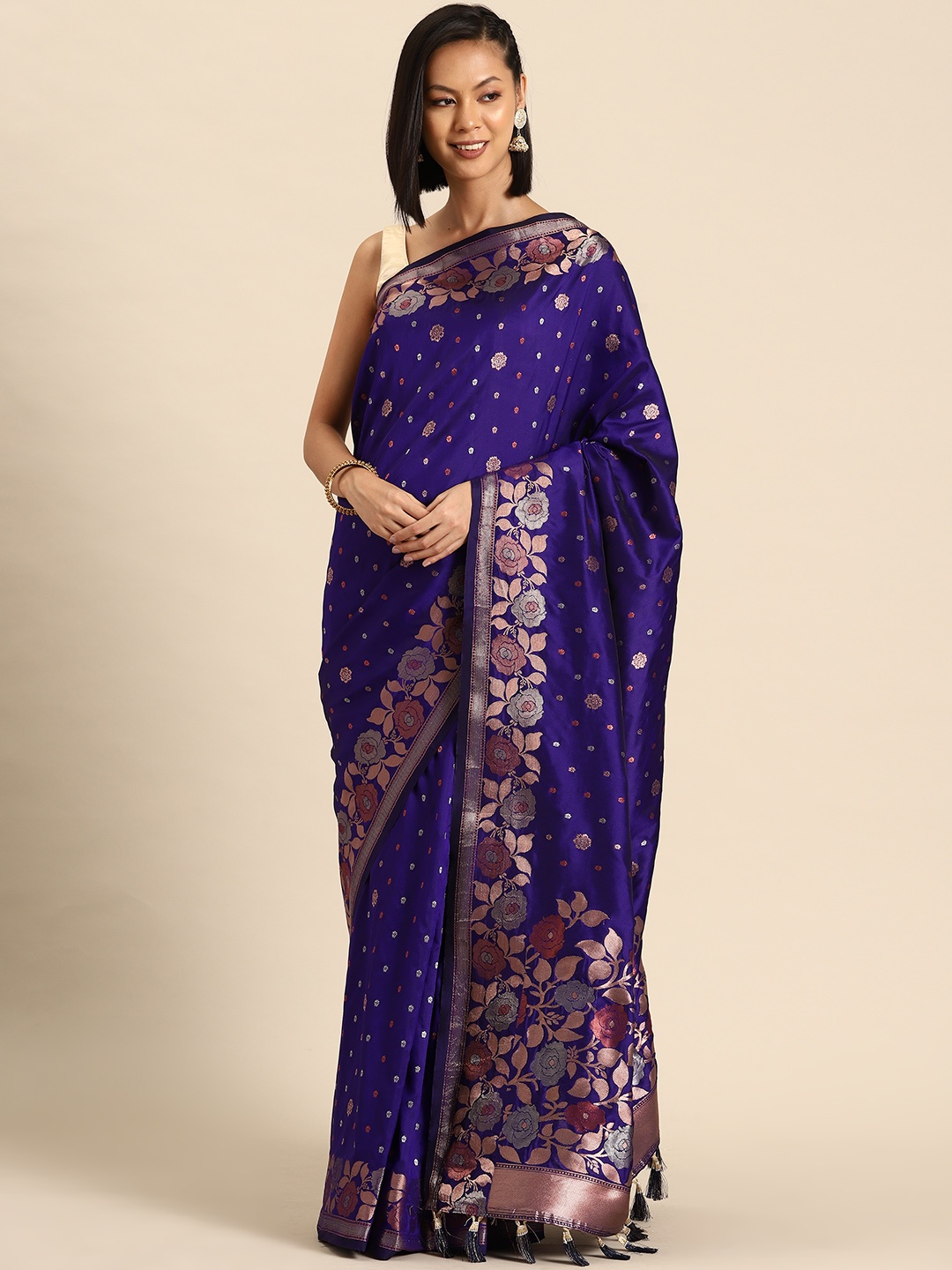 

Tasarika Woven Design Floral Zari Banarasi Saree, Violet