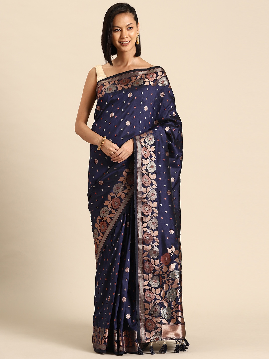 

Tasarika Woven Design Floral Zari Banarasi Saree, Navy blue