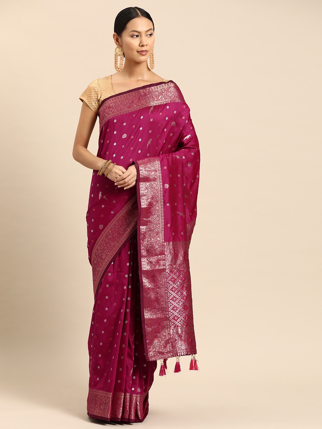 

Tasarika Woven Design Ethnic Motifs Zari Banarasi Saree, Pink