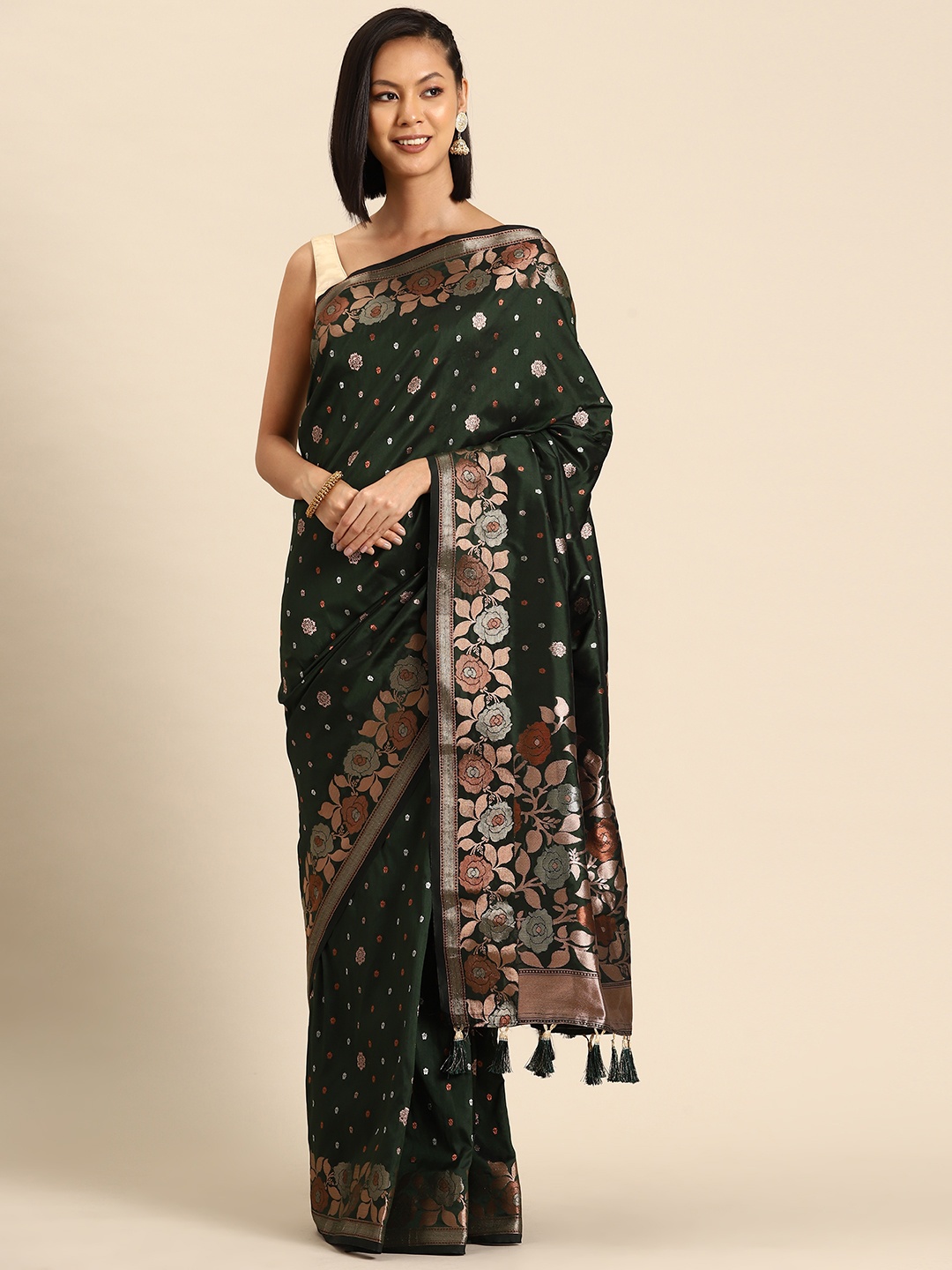 

Tasarika Woven Design Floral Zari Banarasi Saree, Green