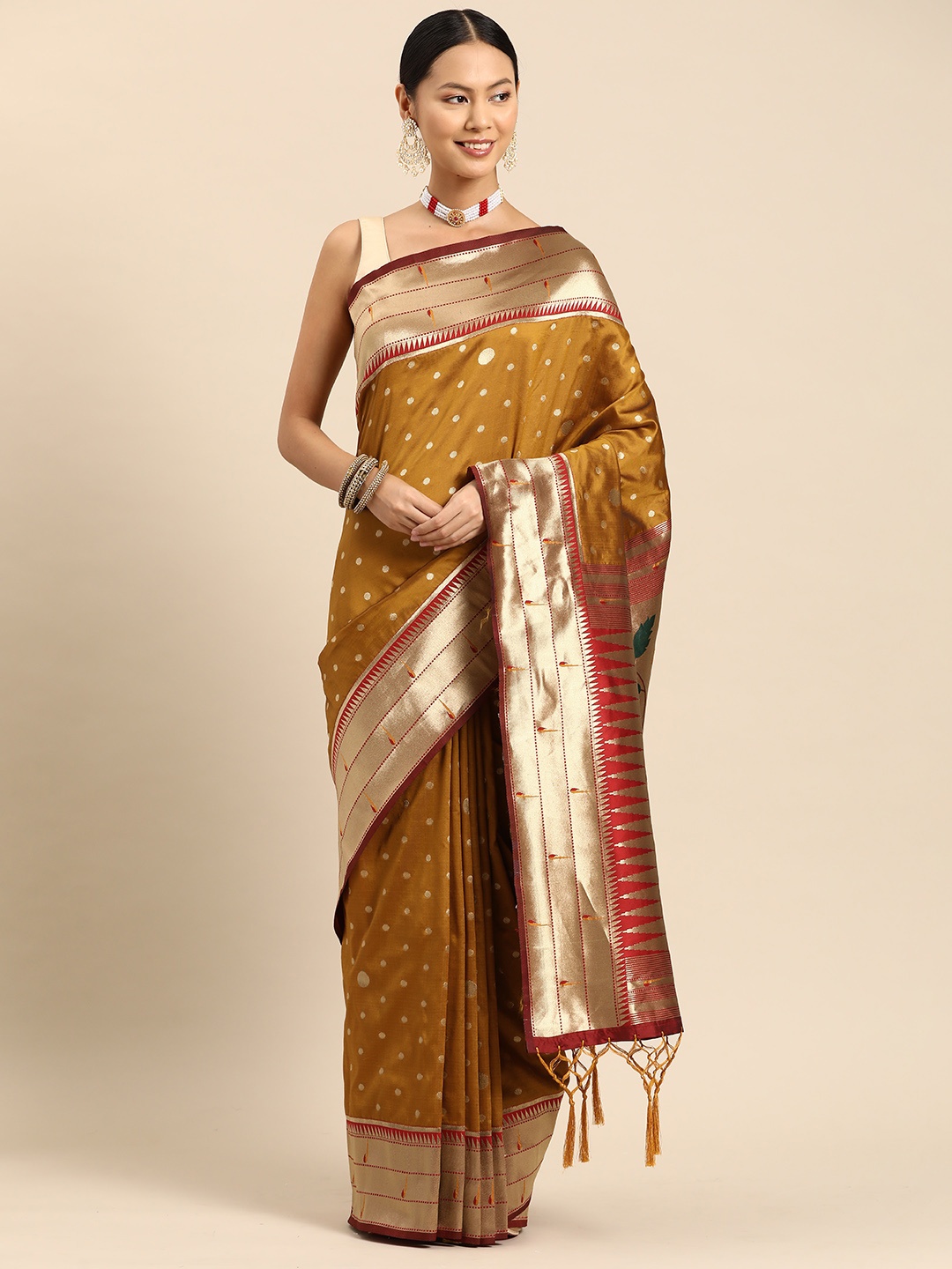 

Tasarika Woven Design Ethnic Motifs Zari Paithani Saree, Yellow
