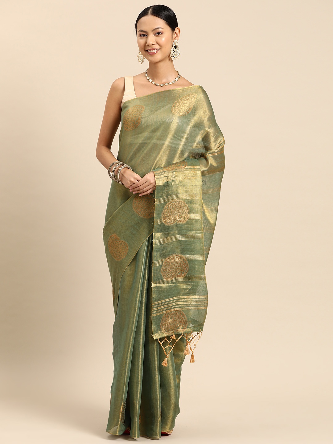 

Tasarika Zari Tissue Banarasi Saree, Green