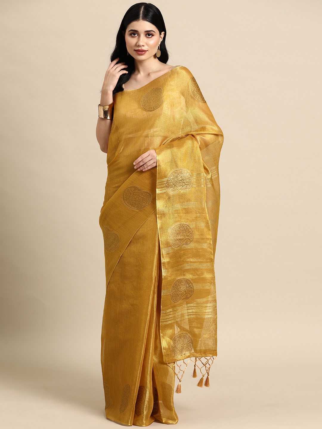 

Tasarika Paisley Zari Tissue Banarasi Saree, Mustard