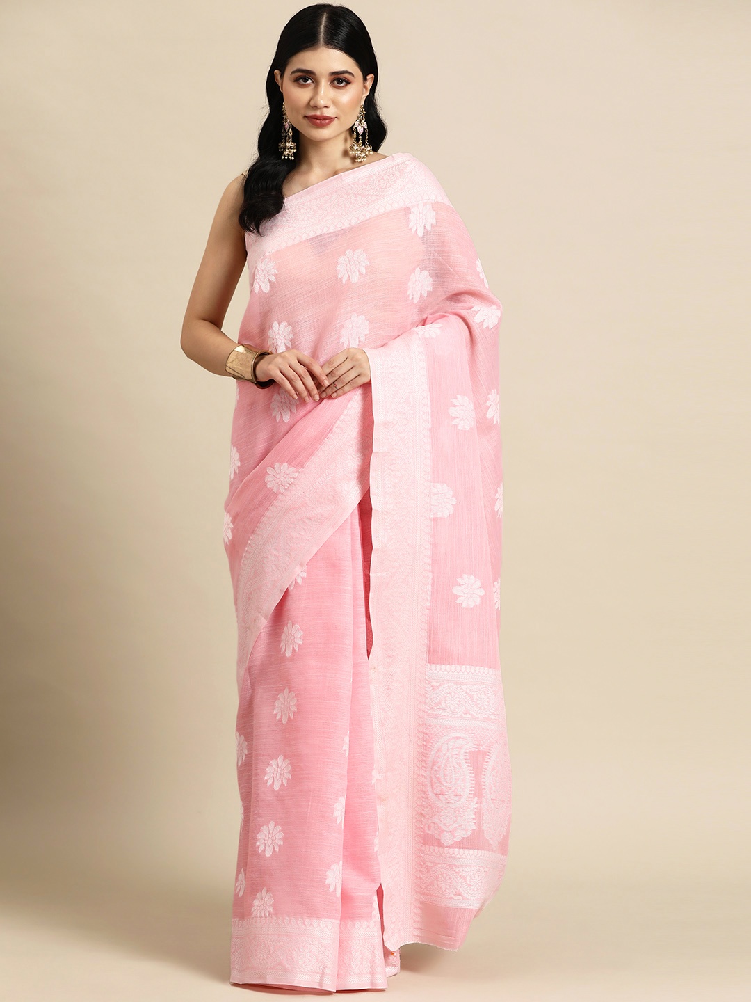 

Tasarika Floral Chikankari Banarasi Saree, Pink