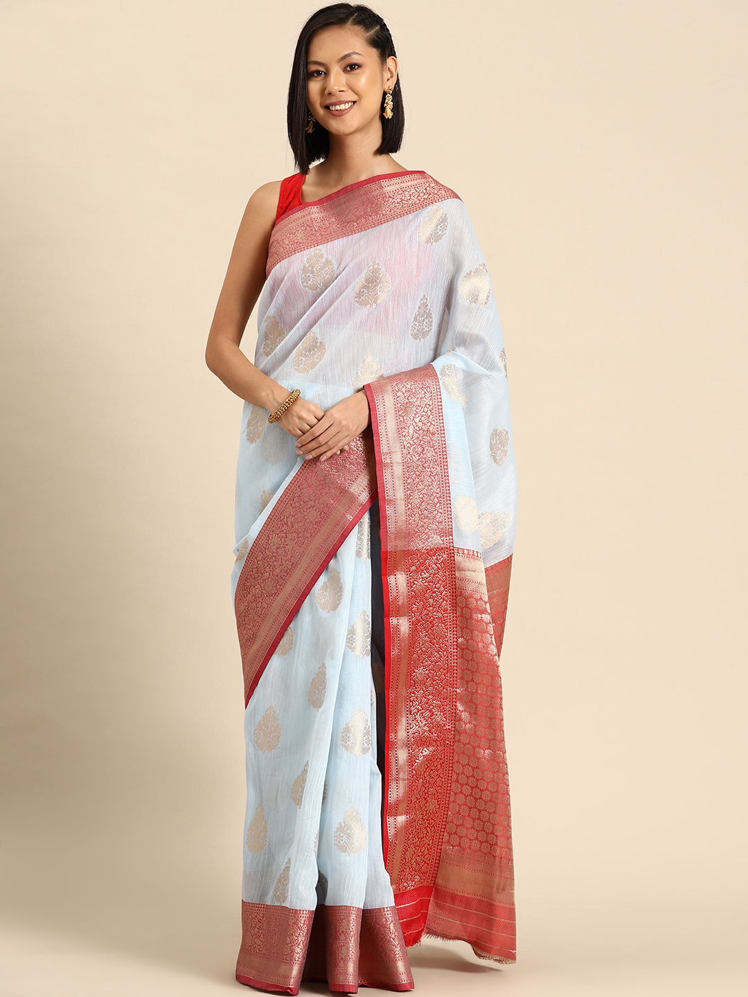 

Tasarika Woven Design Ethnic Motifs Zari Banarasi Saree, Blue