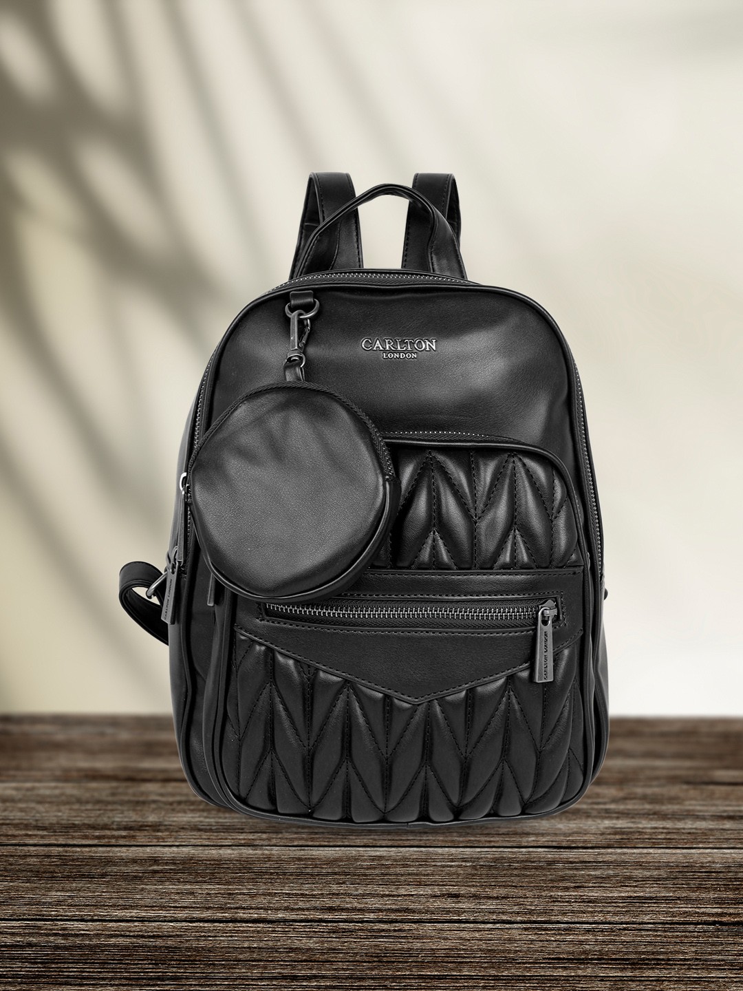 

Carlton London Backpack with Quilted Details & Comes with Pouch, Black