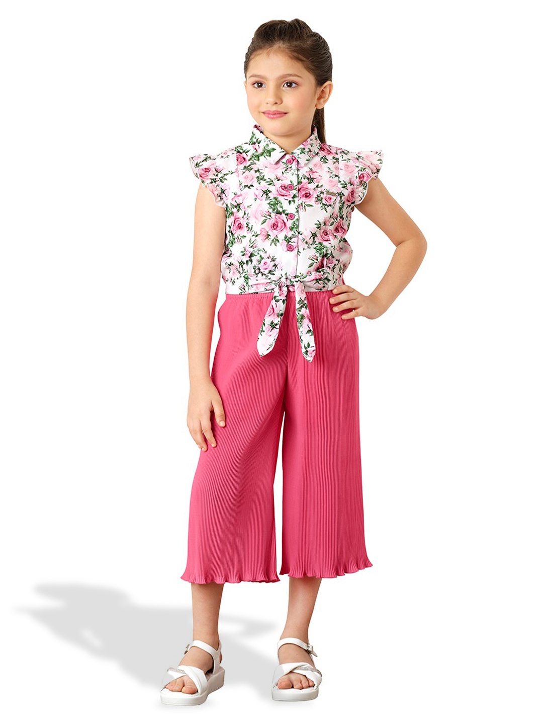 

Tiny Baby Girls Floral Printed Shirt with Palazoo, Pink