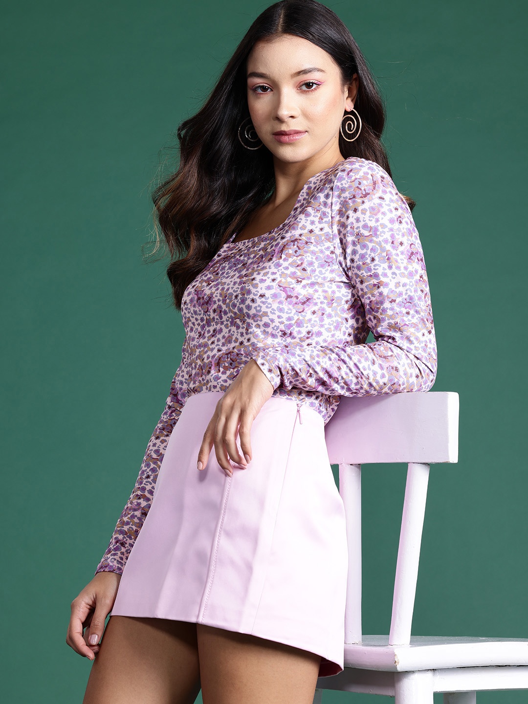 

DressBerry Printed Square Neck Top, Peach