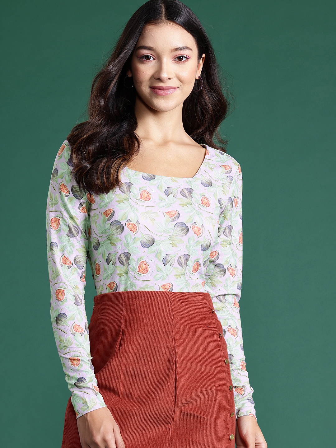 

DressBerry Printed Square Neck Top, Lavender