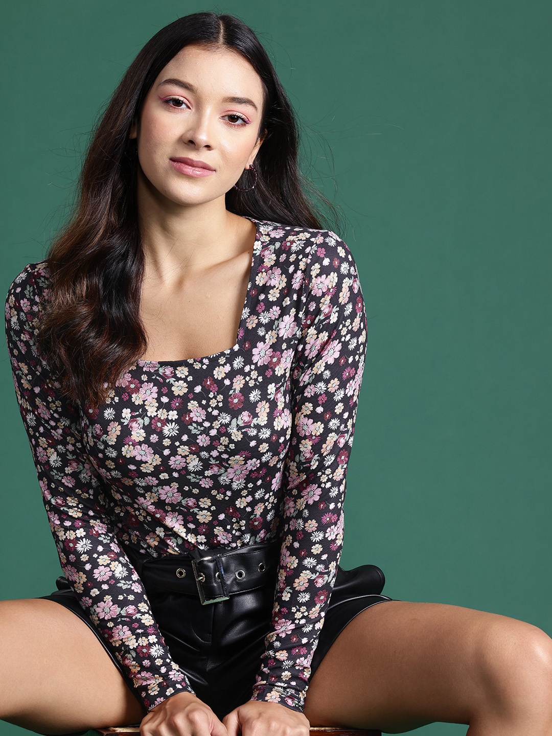 

DressBerry Floral Print Top, Black