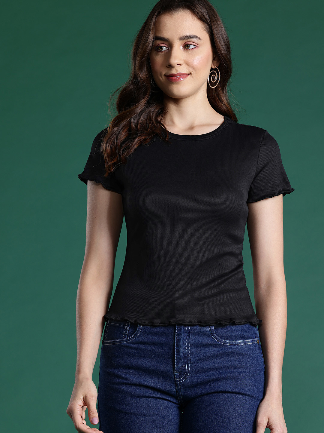 

DressBerry Ribbed Fitted Top, Black