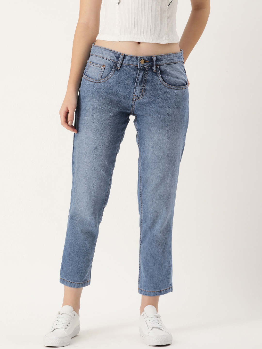 

Mast & Harbour Women Heavy Fade Stretchable Cropped Jeans, Blue