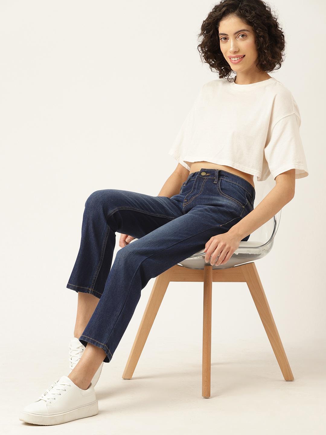 

Mast & Harbour Women Light Fade Stretchable Cropped Jeans, Navy blue
