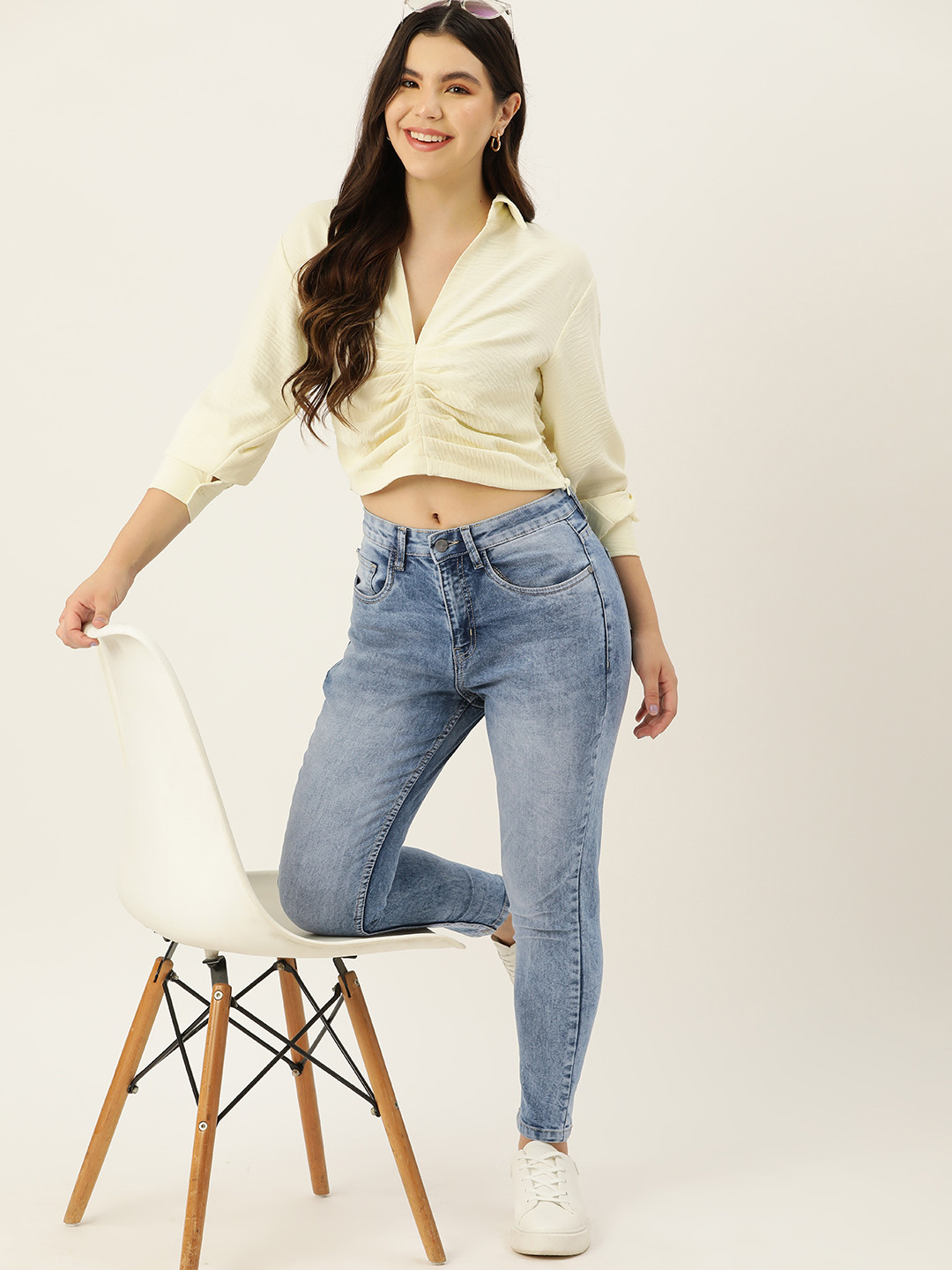 

Mast & Harbour Women Skinny Fit Heavy Fade Stretchable Jeans, Blue