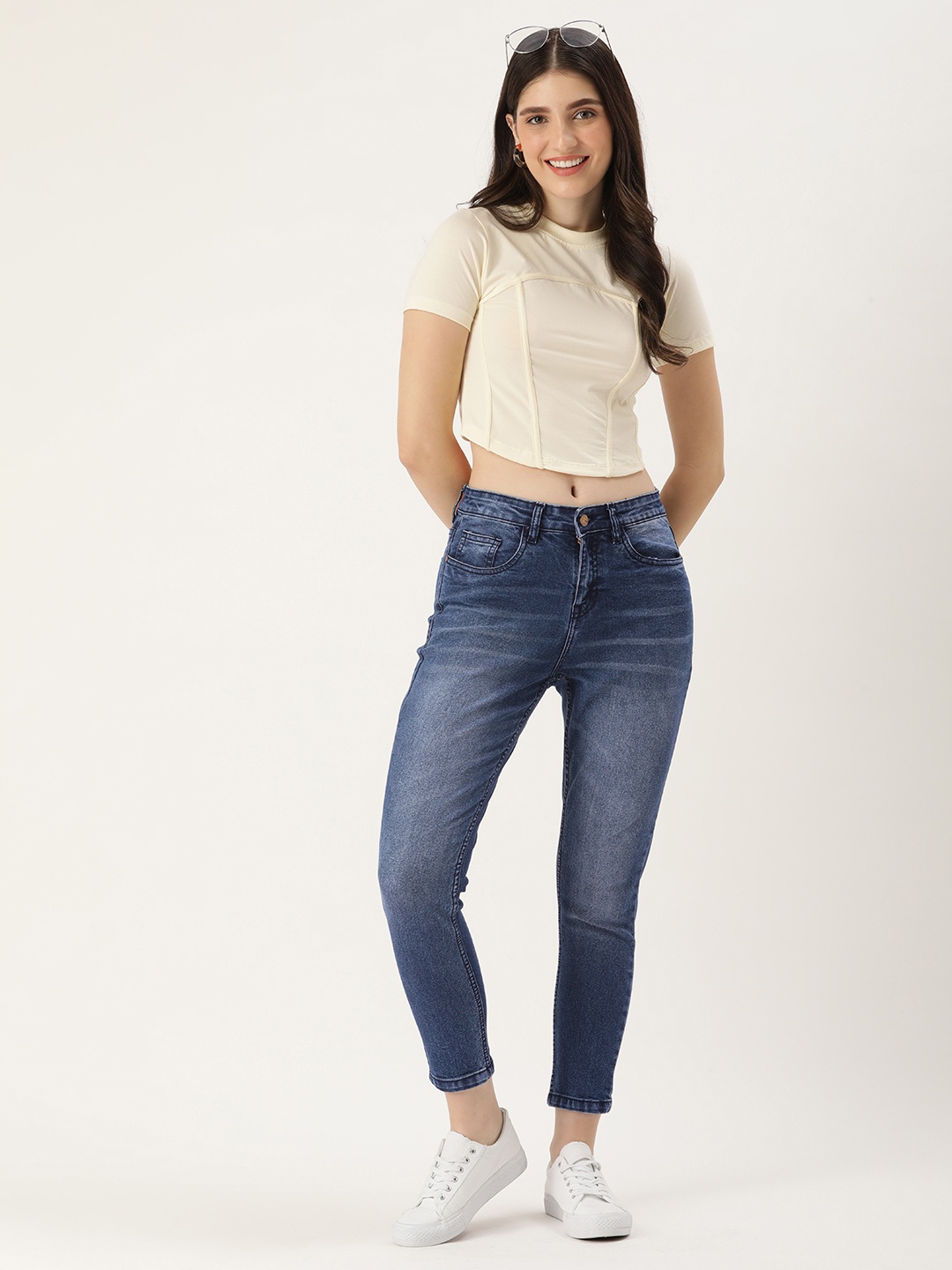 

Mast & Harbour Women Blue Heavy Fade Stretchable Jeans