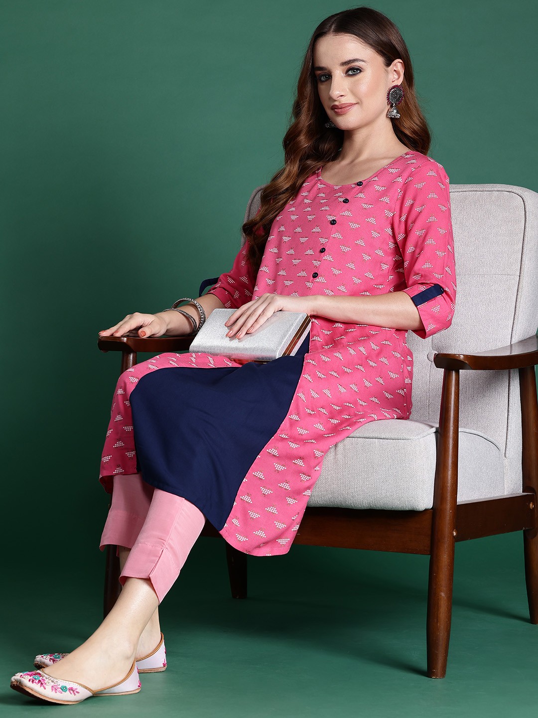 

Sangria Women Ethnic Motifs Printed Kurta, Pink