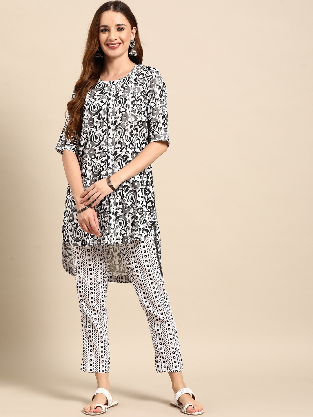 

Sangria Ethnic Motifs Printed Pure Cotton Kurta with Trousers, White