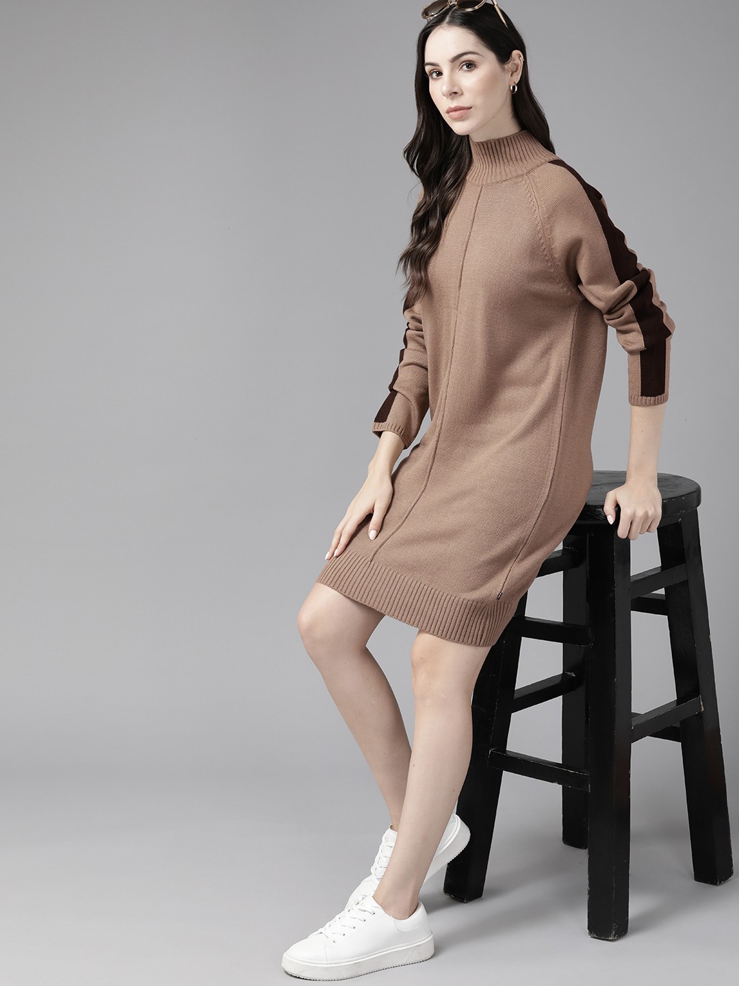 

The Roadster Lifestyle Co. Solid Acrylic Jumper Dress, Beige