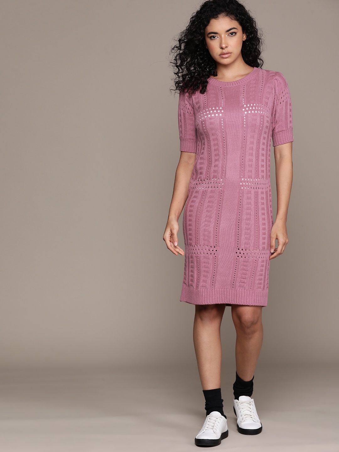 

The Roadster Lifestyle Co. Open Knit Acrylic Sweater Dress, Pink