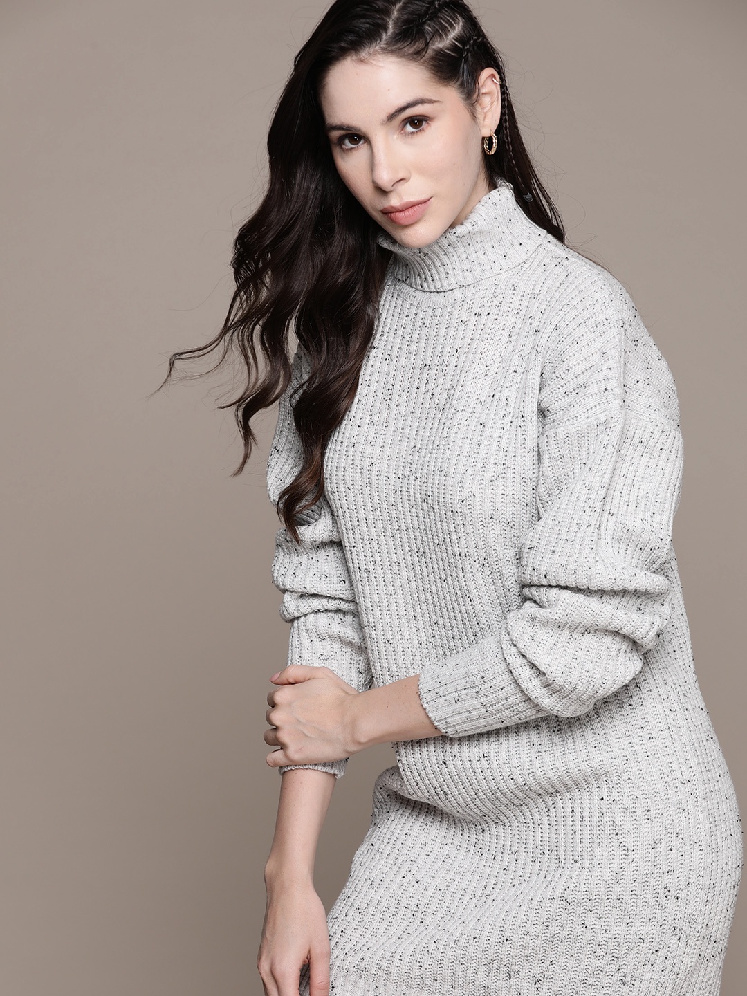 

The Roadster Lifestyle Co. Acrylic Knitted Ribbed Dress, Grey