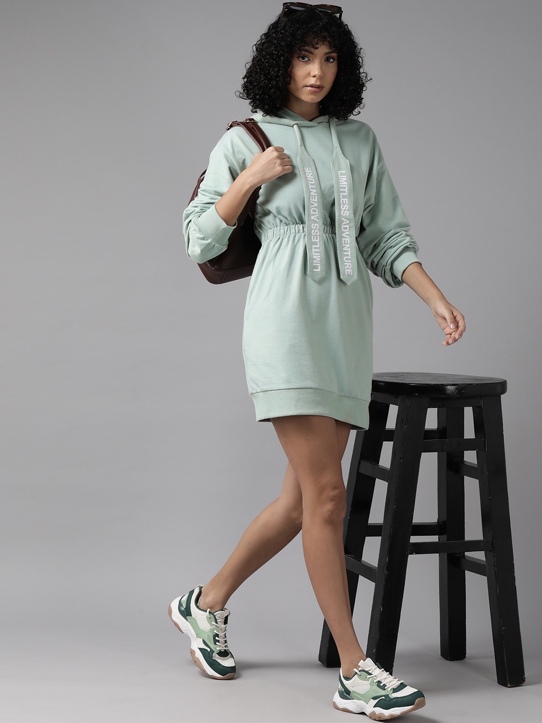 

The Roadster Lifestyle Co. Hooded Elasticated Waist Sweatshirt Dress, Sea green