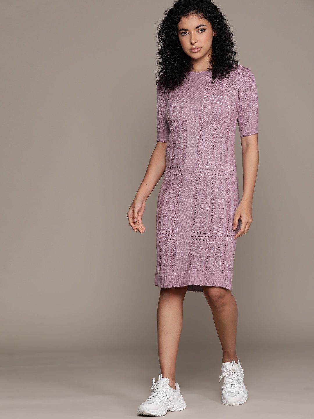 

The Roadster Lifestyle Co. Open Knit Acrylic Sweater Dress, Mauve