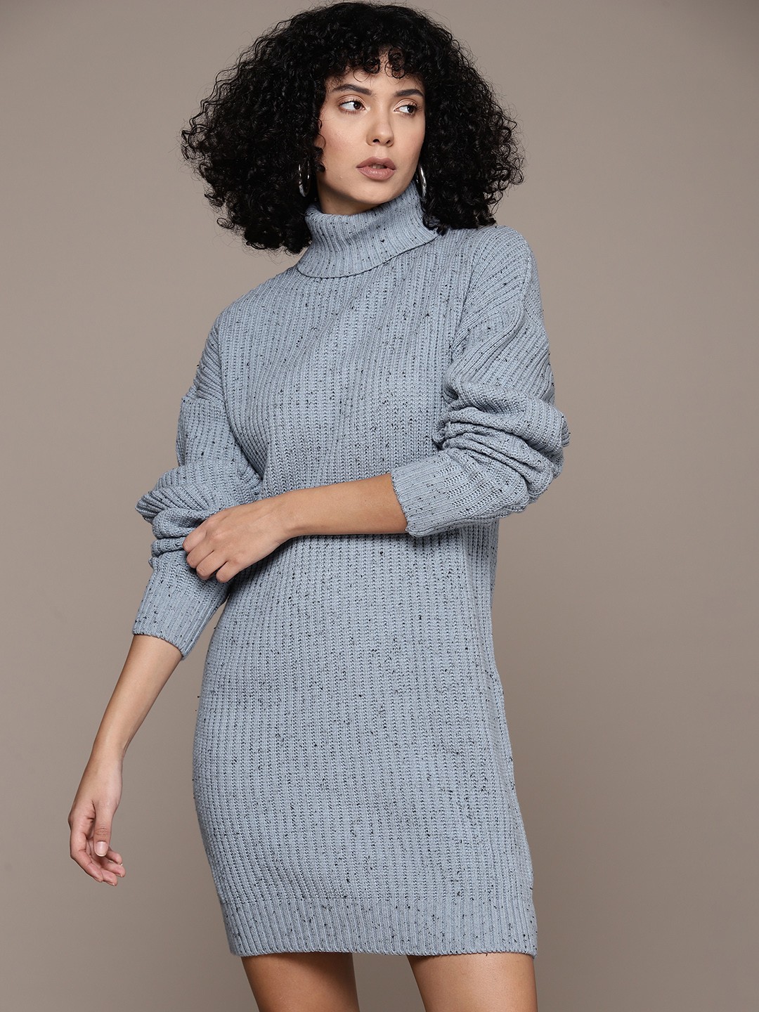 

The Roadster Lifestyle Co. Acrylic Ribbed Knitted Sweater Dress, Blue