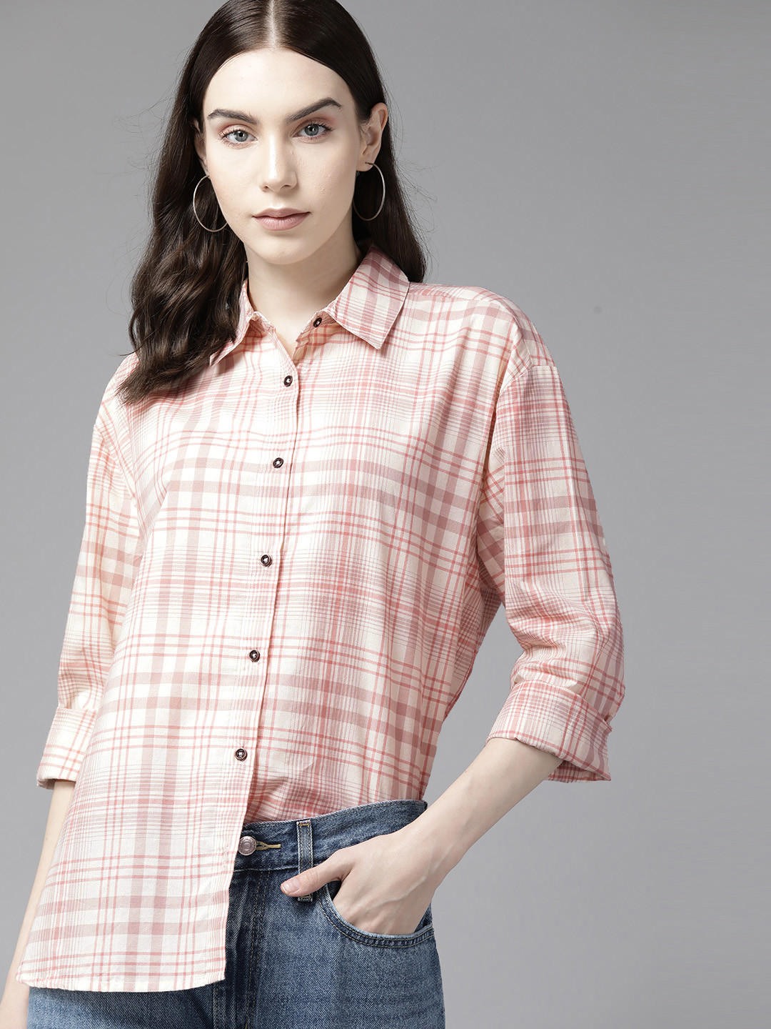 

The Roadster Lifestyle Co. Pure Cotton Tartan Checked Casual Shirt, Pink