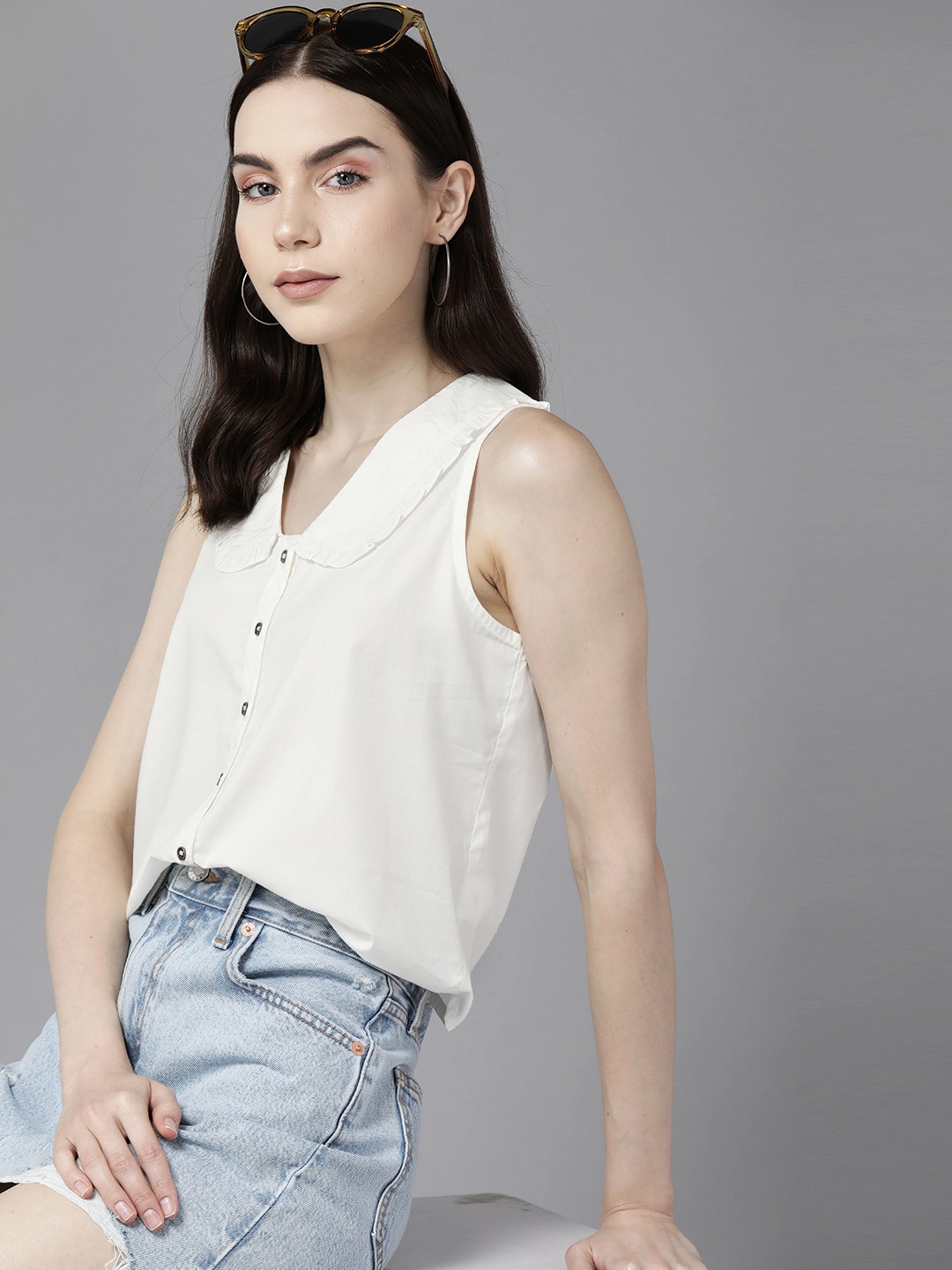 

The Roadster Lifestyle Co. Pure Cotton Above the Keyboard Collar Casual Shirt, White
