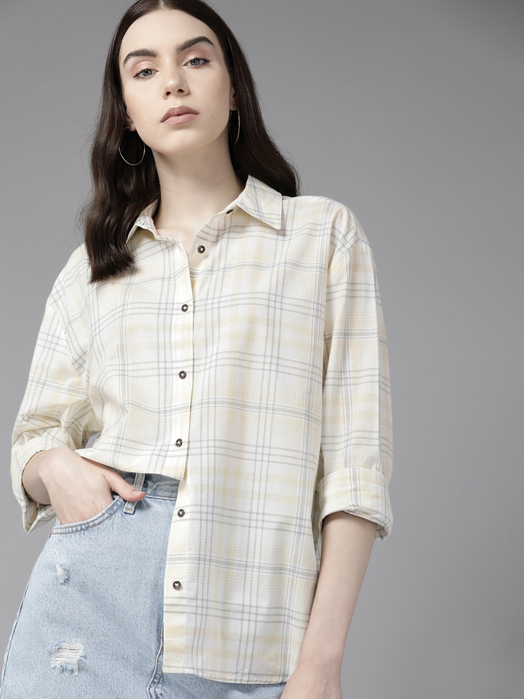 

The Roadster Lifestyle Co. Pure Cotton Tartan Checked Casual Shirt, Off white