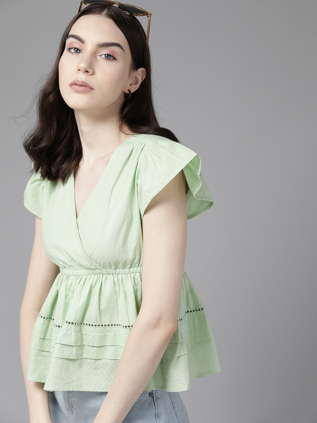 

The Roadster Lifestyle Co. Dobby Weave Cotton Wrap Top, Green