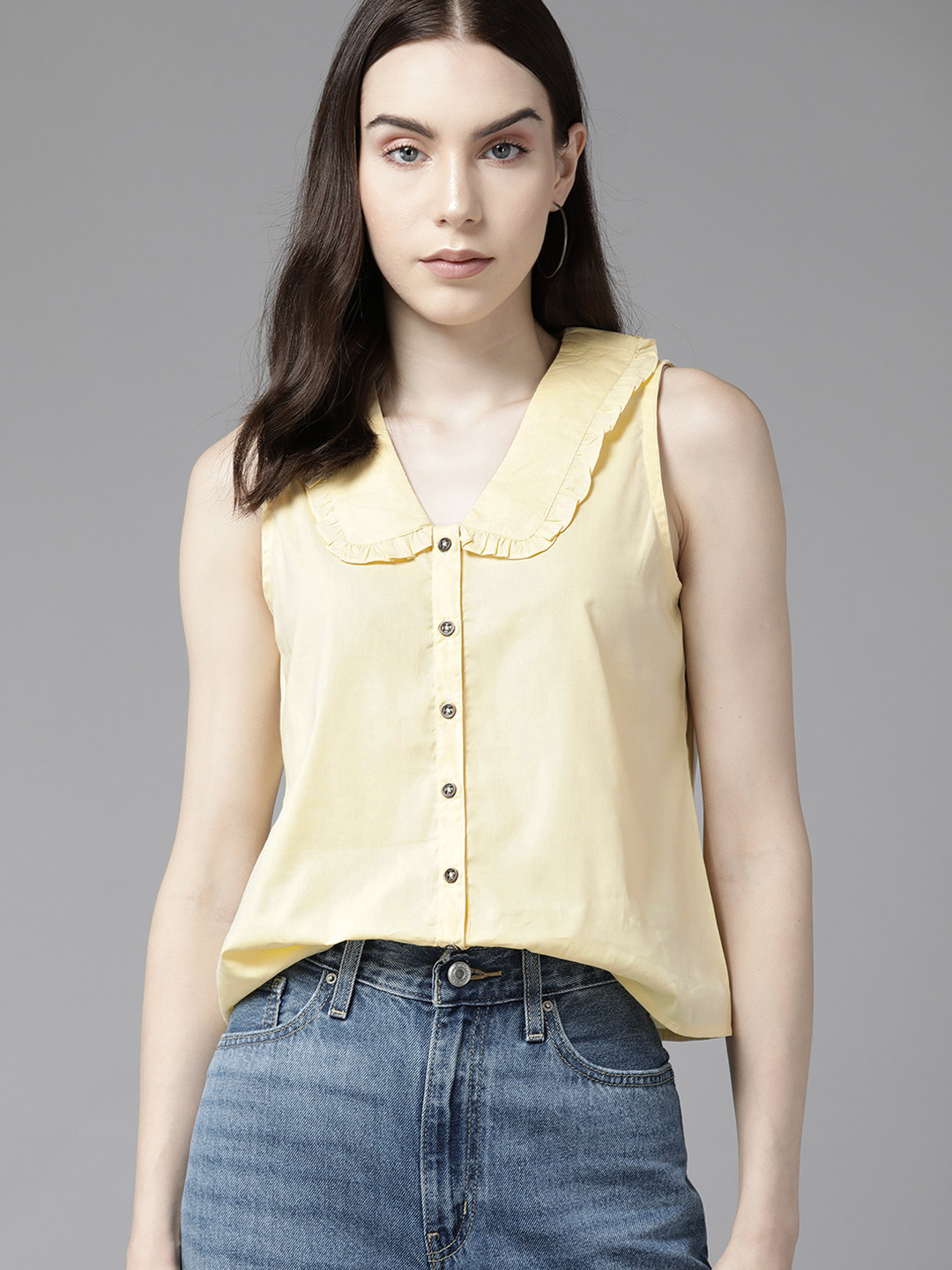 

The Roadster Lifestyle Co. Above the Keyboard Collar Cotton Casual Shirt, Yellow