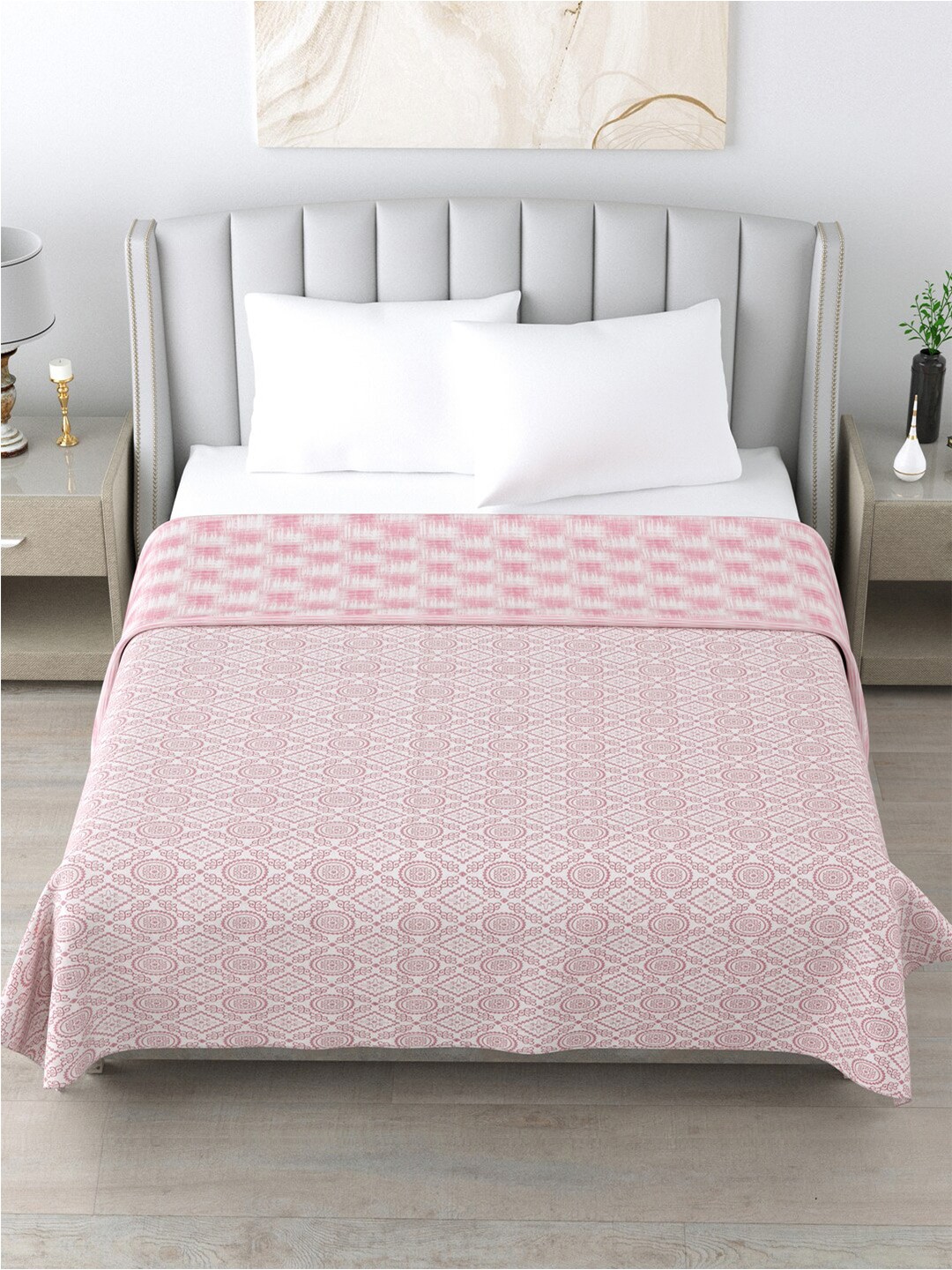

Home Fresh Rosemary Pink Printed AC Room 210 GSM Pure Cotton Double Bed Dohar