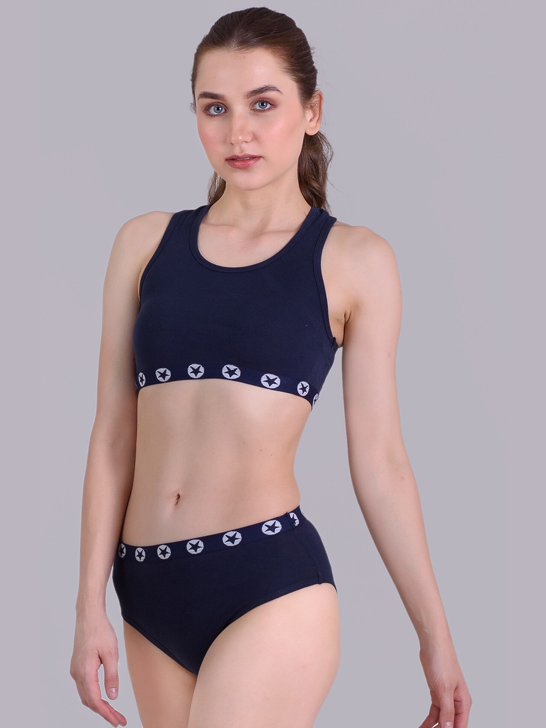 

Keepfit Two-Piece Contrast Border Breathable Swim Bikini Set, Navy blue