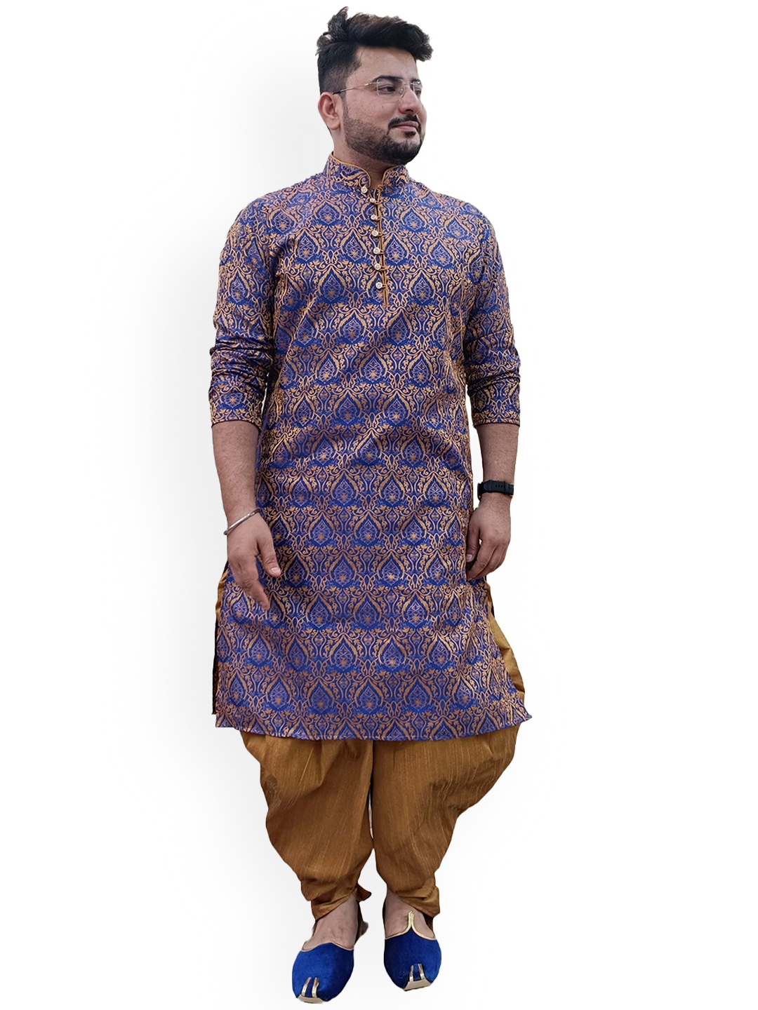 

Sydney Heights Ethnic Motifs Woven Design Kurta with Dhoti Pants, Blue