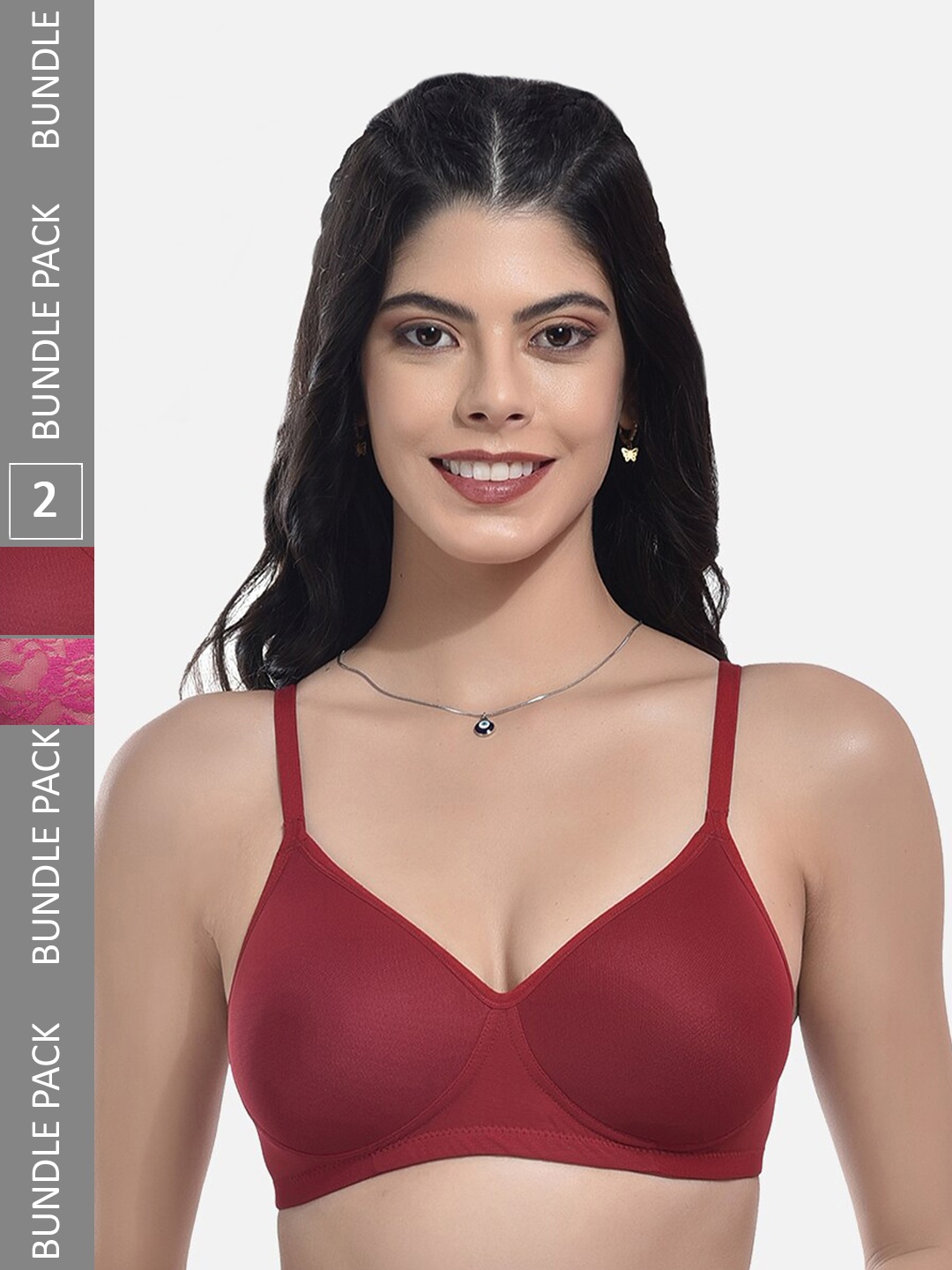 

StyFun Pack Of 2 Full Coverage Lightly Padded Bra, Red