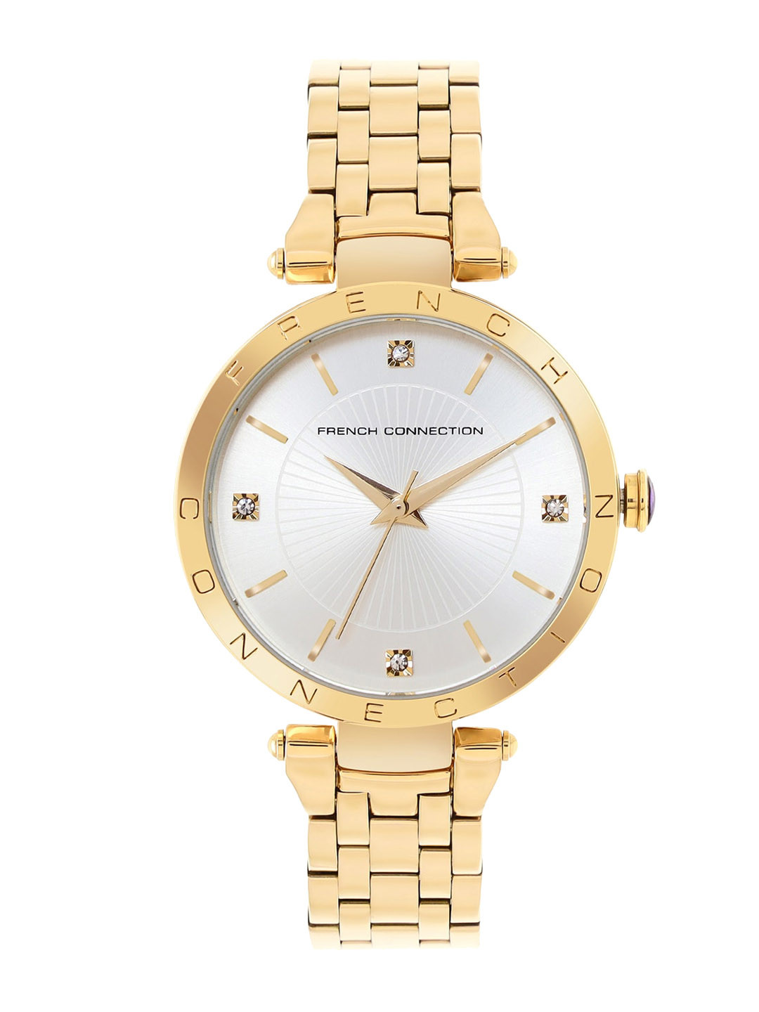 

French Connection Women Embellished Dial & Stainless Steel Bracelet Style Straps Analogue Watch FCP46GM, Silver