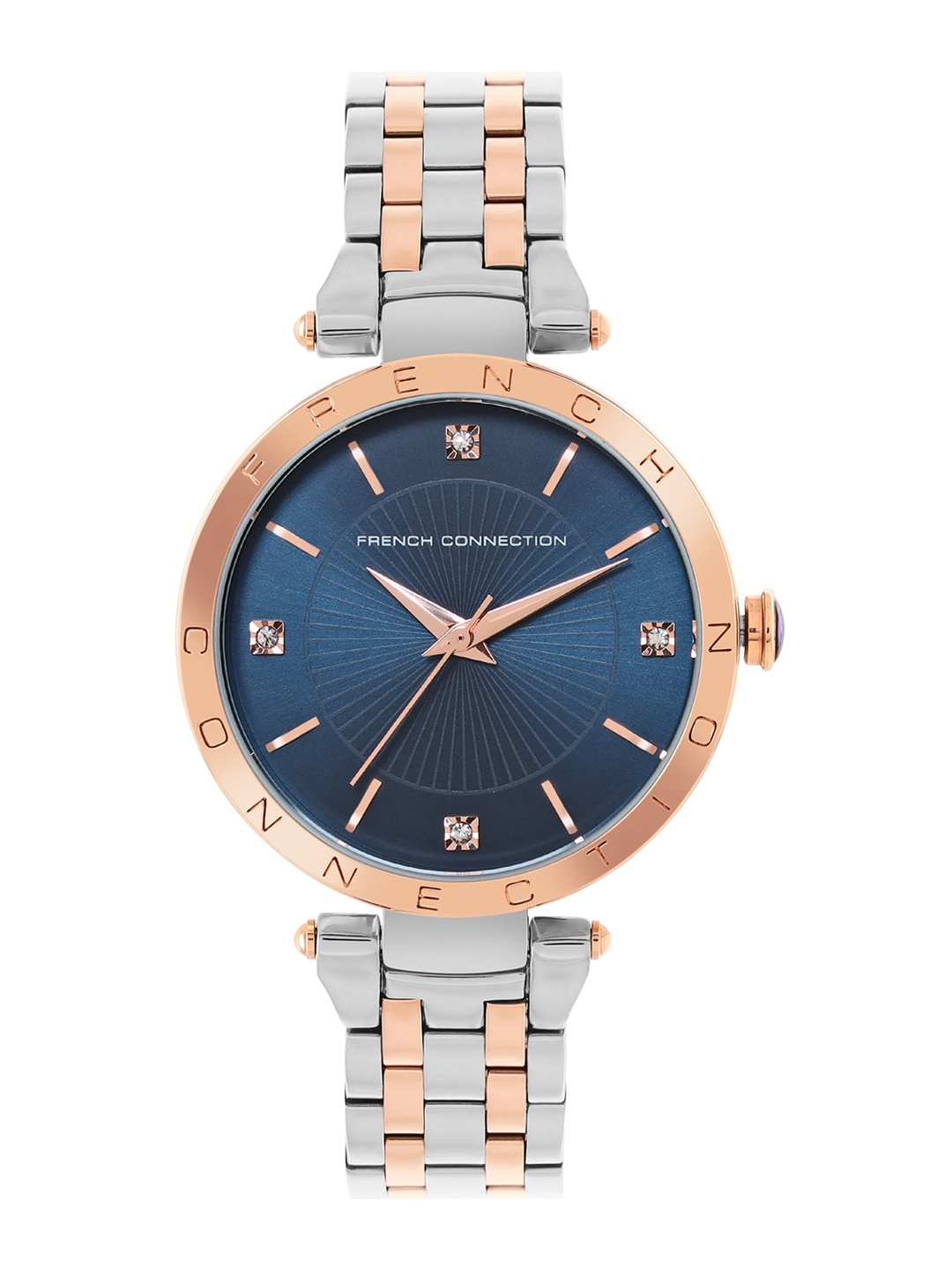 

French Connection Women Embellished Dial & Stainless Steel Bracelet Style Straps Analogue Watch FCP46RTM-U, Blue