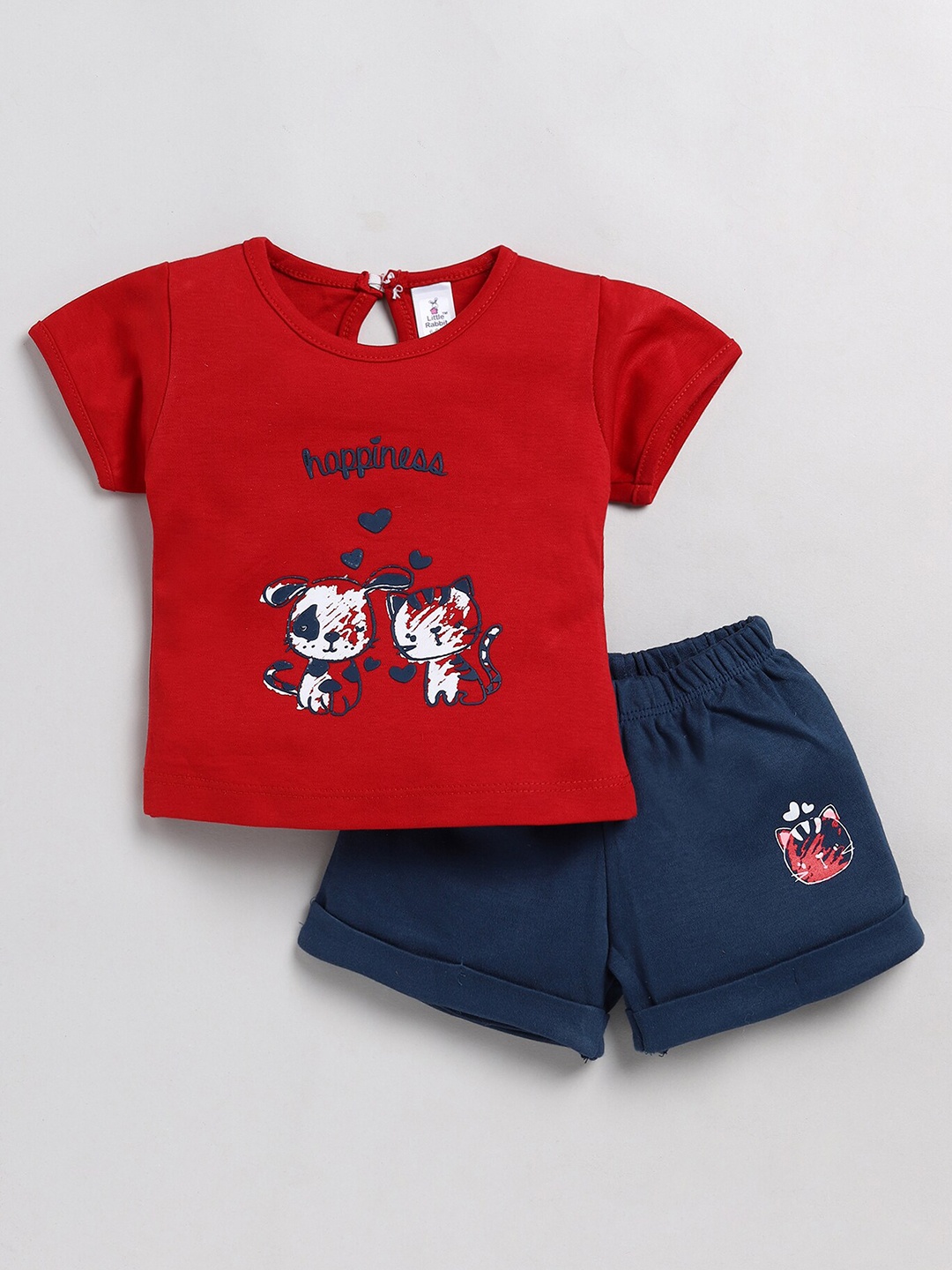 

BRATS AND DOLLS Girls Printed Pure Cotton T-shirt with Shorts, Red