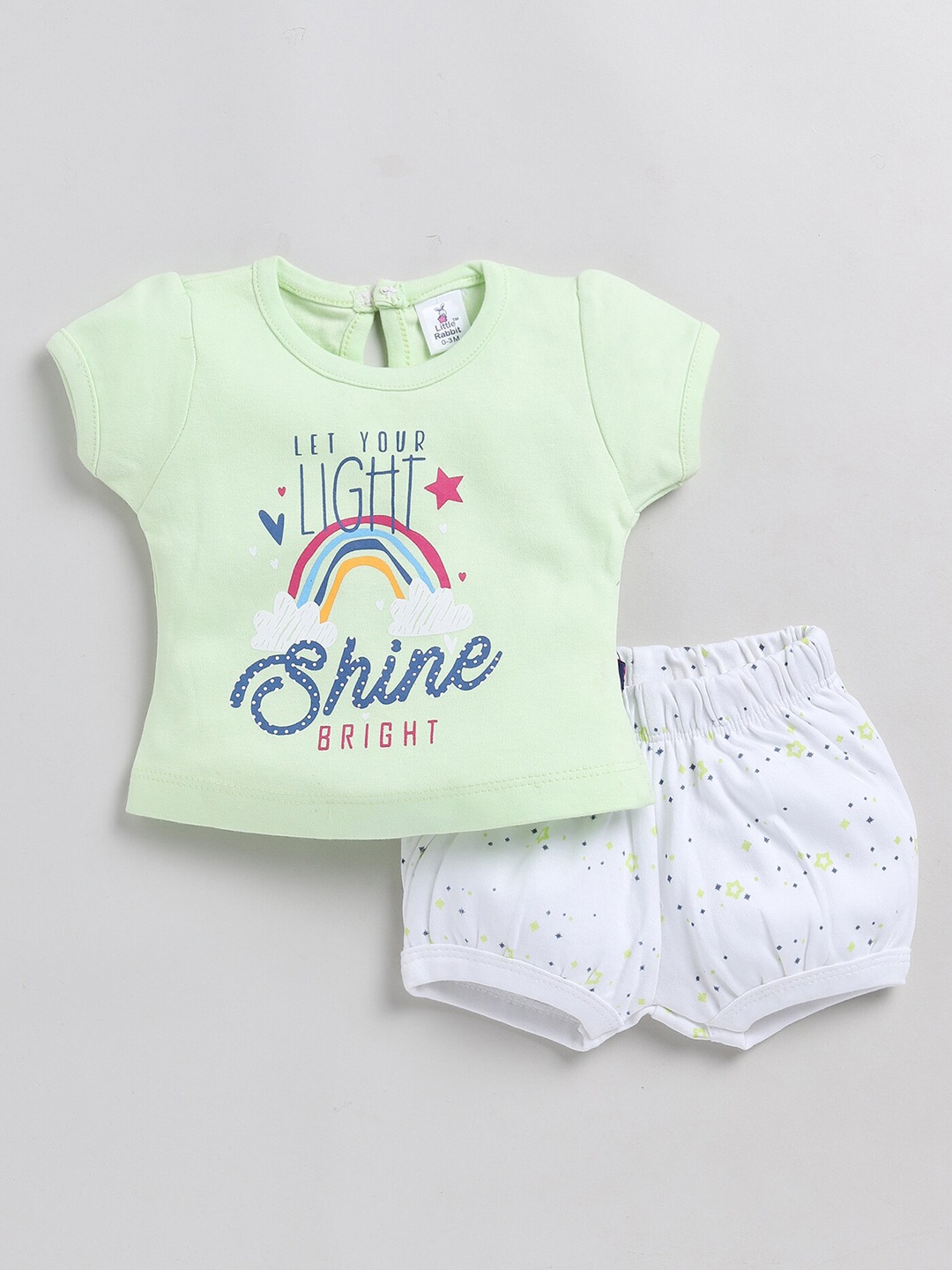 

BRATS AND DOLLS Girls Printed Pure Cotton T-shirt with Shorts, Green