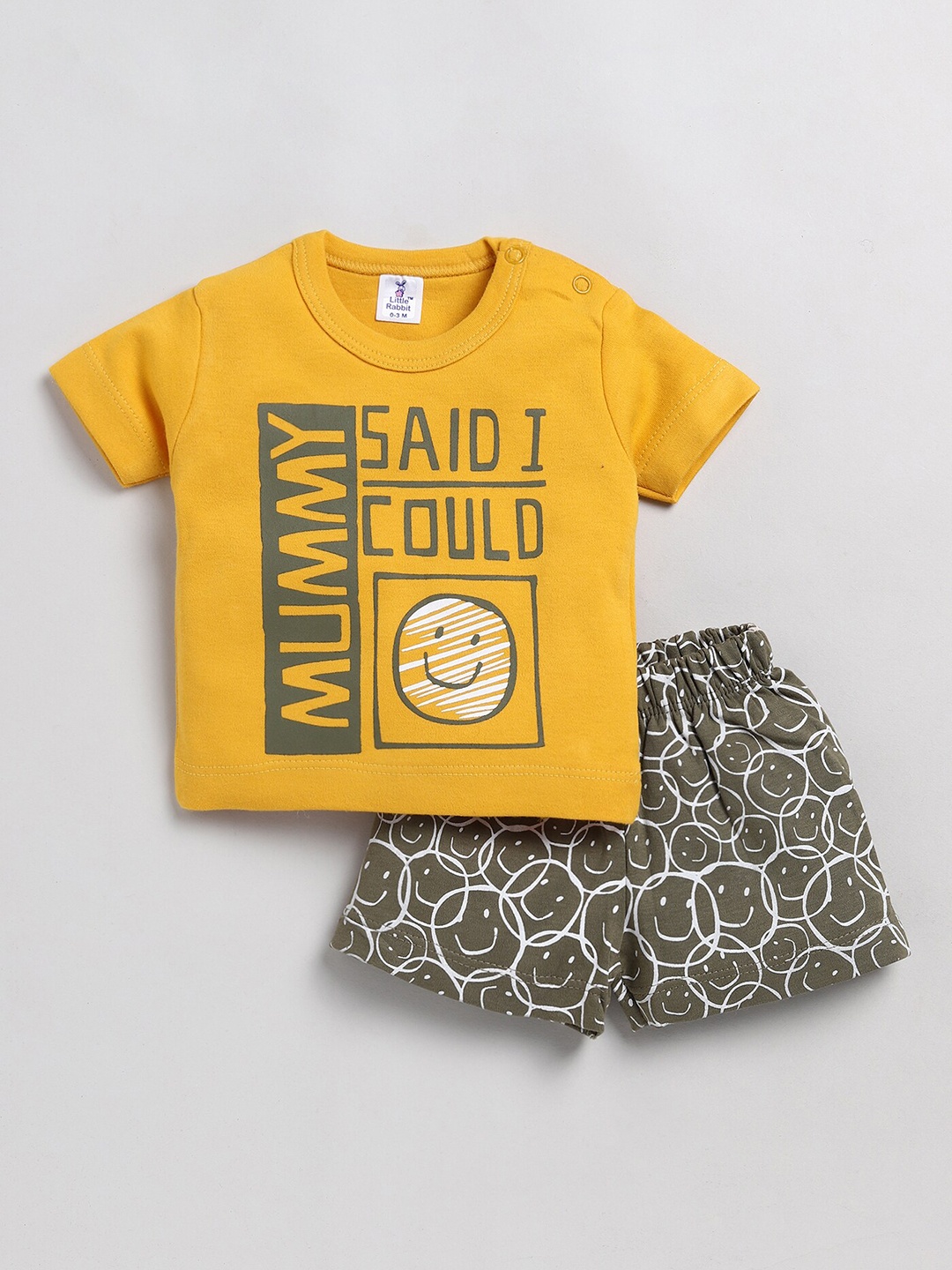 

BRATS AND DOLLS Boys Printed Pure Cotton T-shirt with Shorts, Mustard