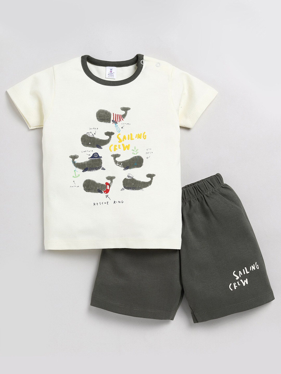 

BRATS AND DOLLS Boys Printed Pure Cotton T-shirt with Shorts, Cream