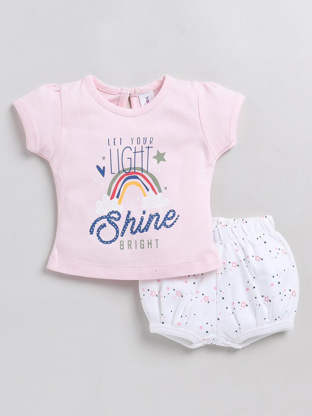 

BRATS AND DOLLS Girls Printed Pure Cotton T-shirt with Shorts, Pink
