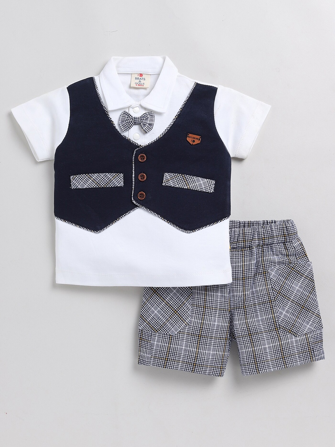 

BRATS AND DOLLS Boys Checked Pure Cotton Shirt With Shorts, Blue