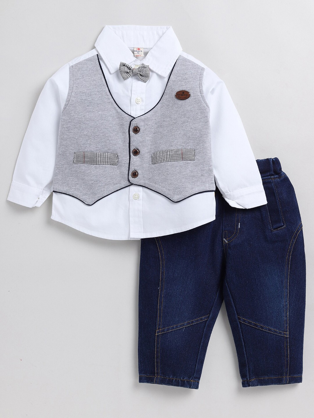 

BRATS AND DOLLS Boys Colourblocked Pure Cotton Shirt With Trousers, Blue