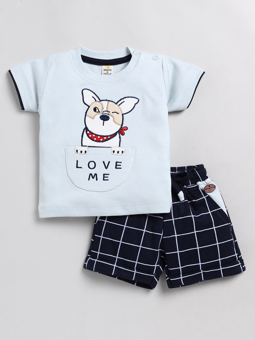 

BRATS AND DOLLS Boys Printed Pure Cotton T-shirt With Shorts, Blue