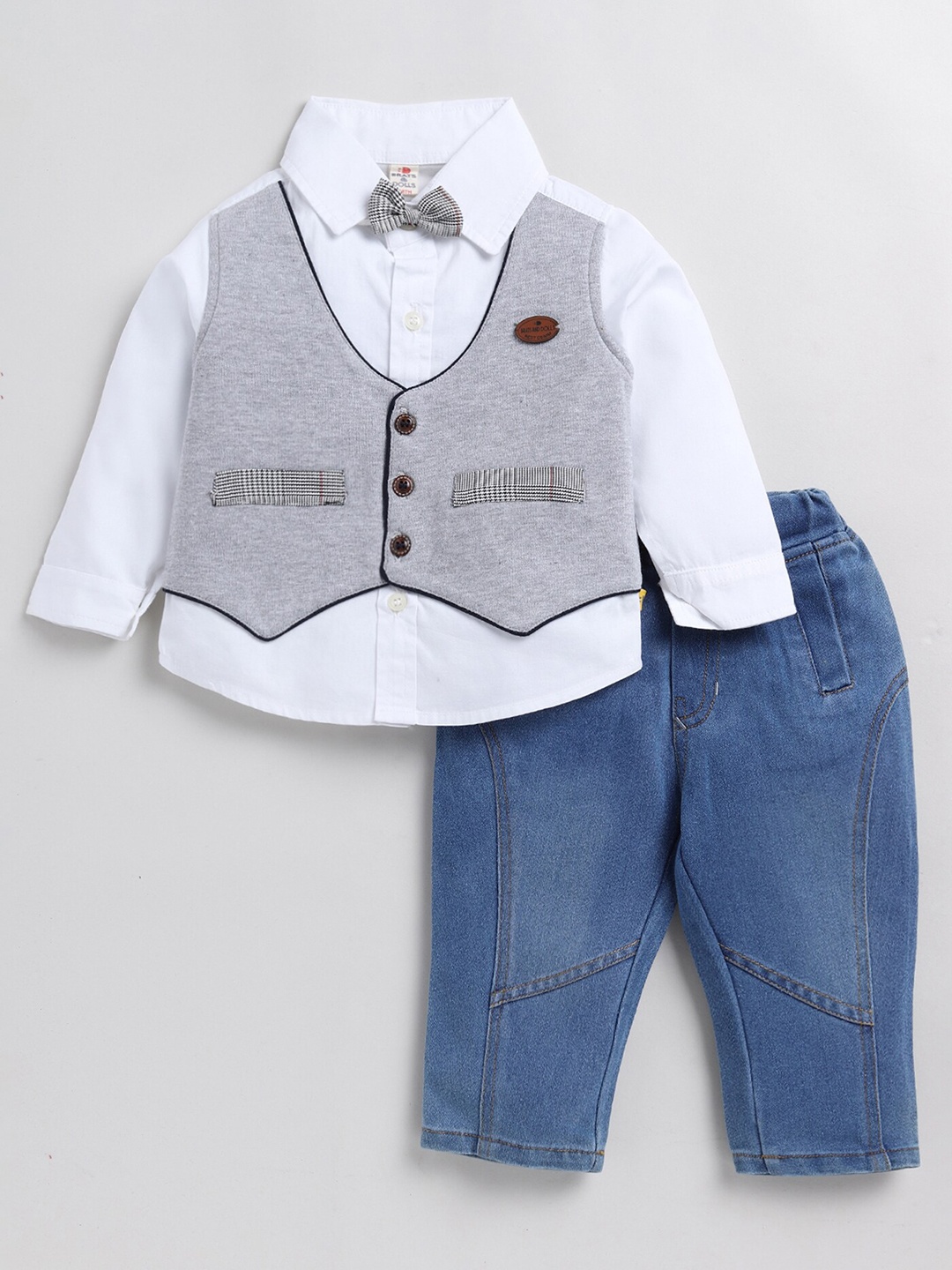 

BRATS AND DOLLS Boys Colourblocked Pure Cotton Shirt With Trousers, Blue