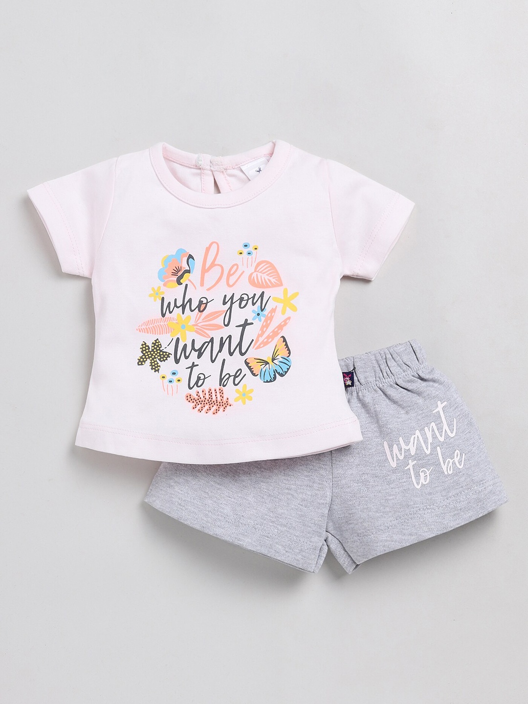 

BRATS AND DOLLS Girls Printed Pure Cotton T-shirt With Shorts, Pink