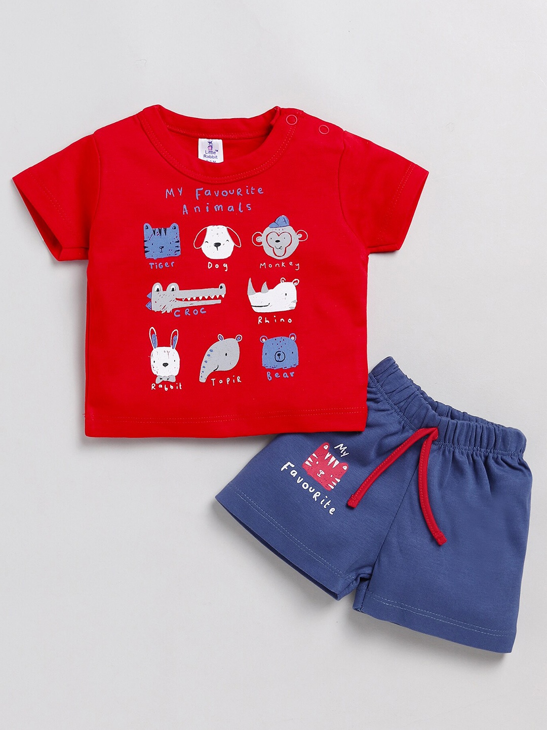 

BRATS AND DOLLS Boys Printed Pure Cotton T-shirt With Shorts, Red