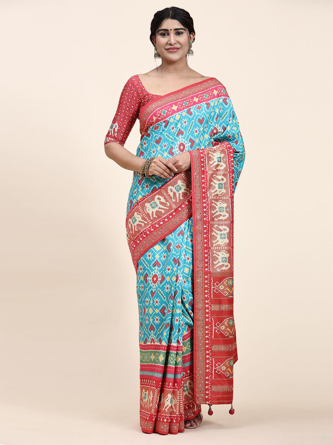 

Phenav Ethnic Motifs Printed Zari Pure Silk Saree, Blue